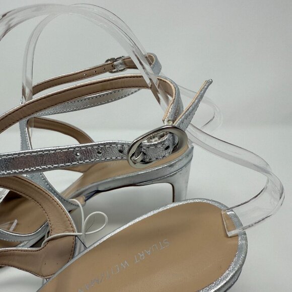 Stuart Weitzman Mariposa 80s Strappy Sandal Heels Women's 9B Silver Formal NWOB - Picture 11 of 16